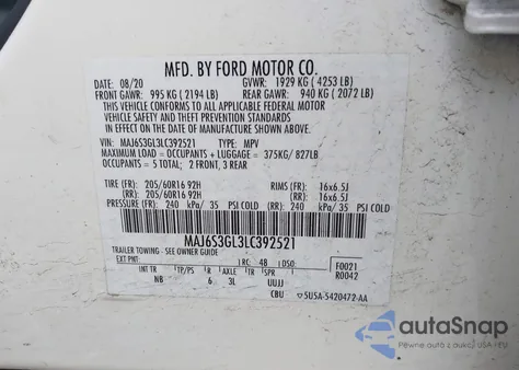 2020 Ford Ecosport Se из США, поврежденный, VIN MAJ6S3GL3LC392521